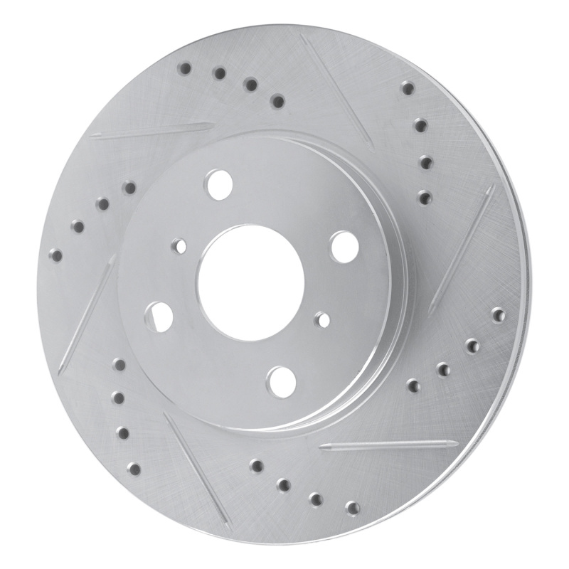 Toyota Echo Brake Rotor (1) - Front Left - R1 Concepts - Drilled & Slotted - Silver - `00-`05